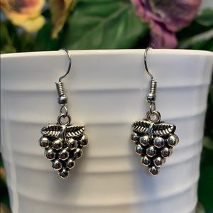 Bunch of Grapes Earrings, Silver Tone Dangling